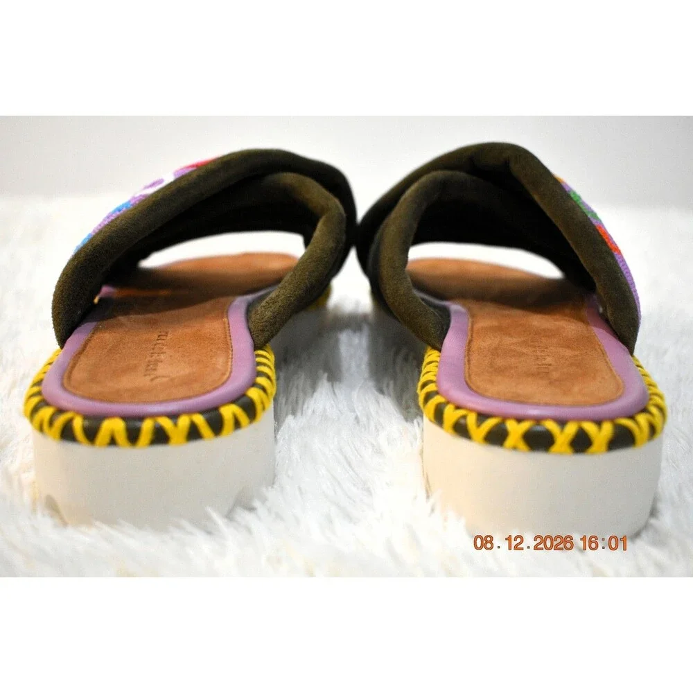 Rue De La Lune X Freedom Beaded Platforms Olive Suede Multicolor - Women's 39/8